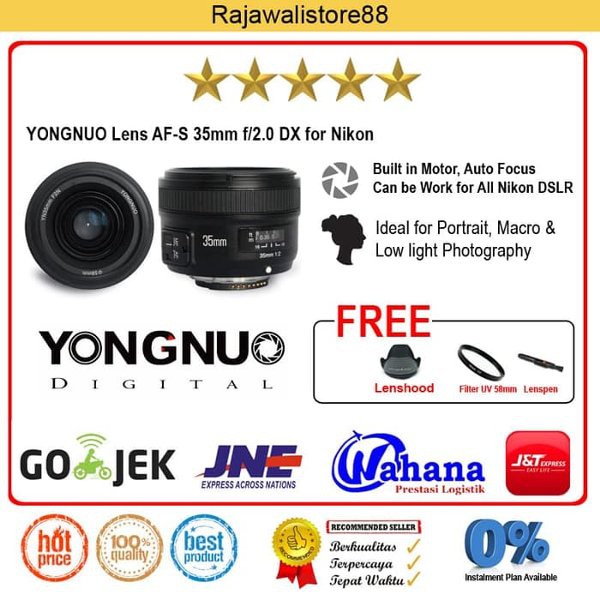 Termurah               Yongnuo Lensa Fixed AF S 35mm F 2 0 DX For Nikon D3400 D5300 D5500 D90