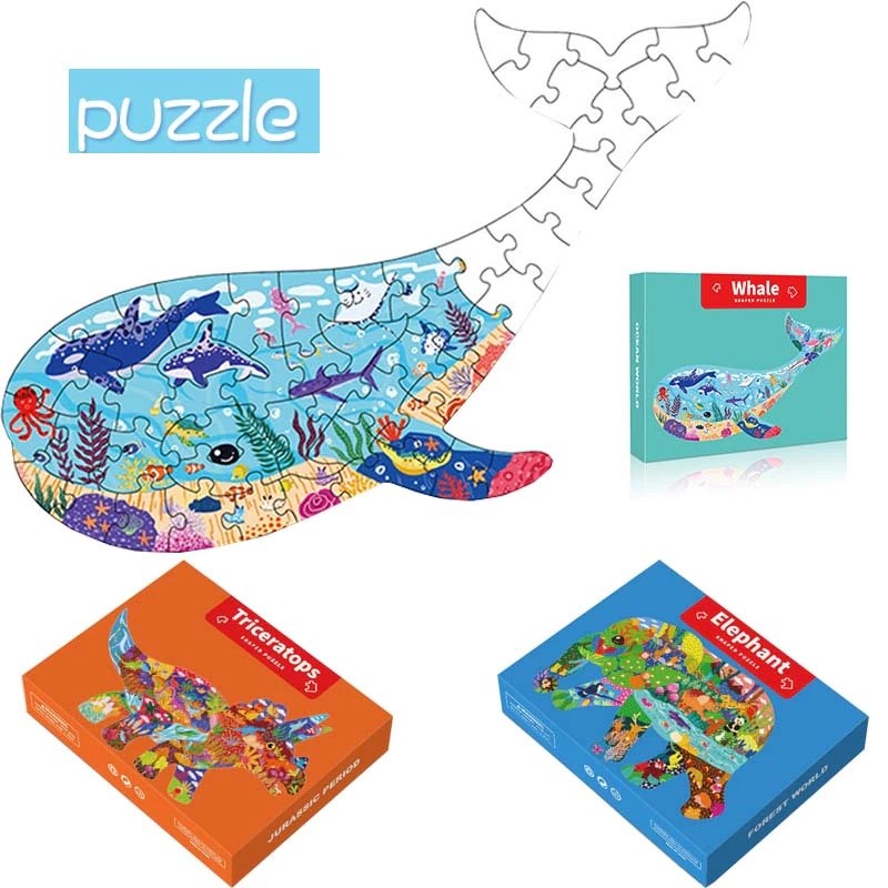 Mainan Edukasi Puzzle Anak Montessori Motif Gambar Paus 50 pcs