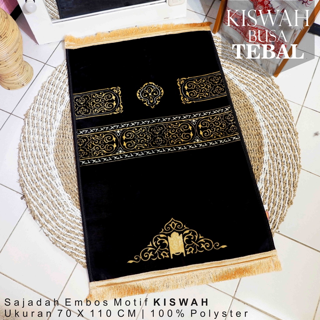 Sajadah Empuk Busa Tebal Sajadah Rumbai Emas Motif Kiswah Jumbo/Dewasa