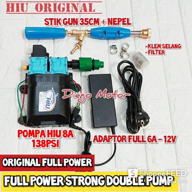 Pompa air tekanan tinggi serbaguna cucian doorsmeer mini model AC DC Dobel Pump Hiu tanpa selang