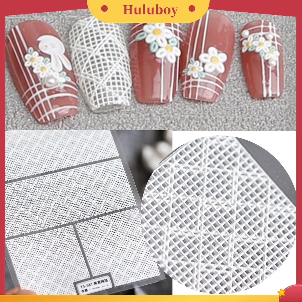 Huluboy Huluboy♡ Stiker Kuku Mesh Hollow Efek 5D Warna Putih Untuk Nail Art