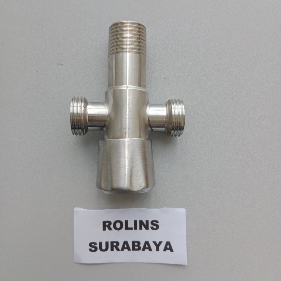 Stop Kran Shower T Stainless Ganda Cabang Dua - 1/2 Inch