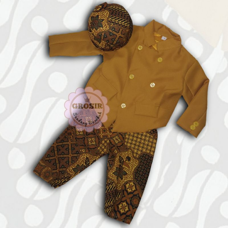Setelan Beskap Anak + Celana Batik + Blangkon Solo