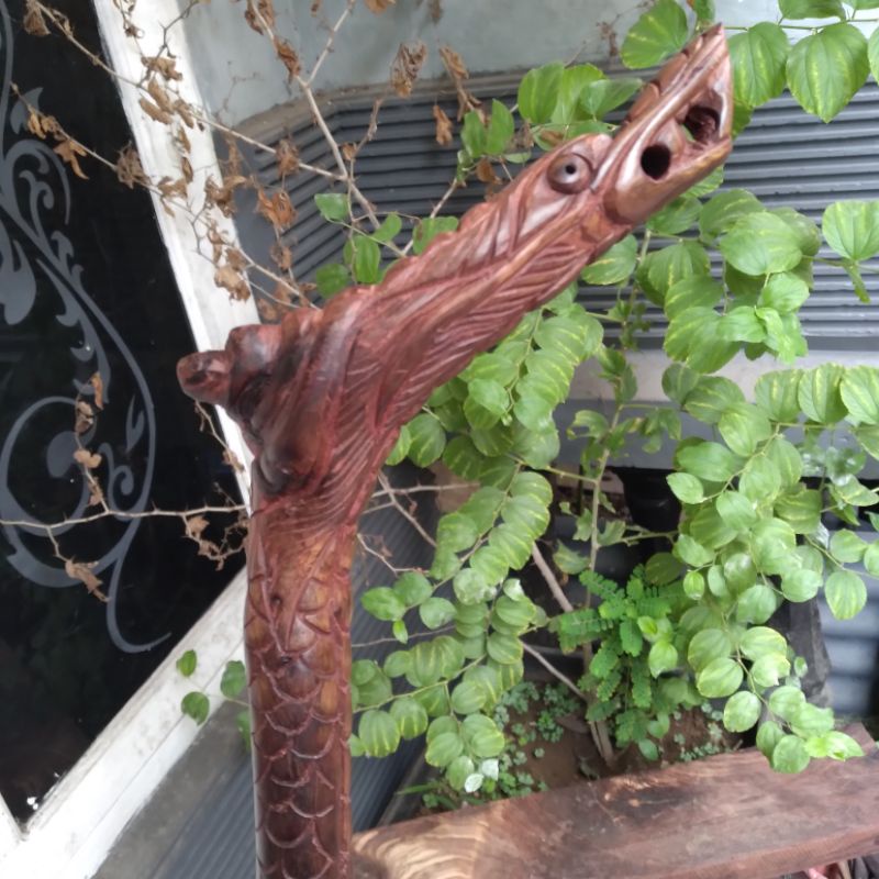 tongkat jalan kayu setigi ukir naga asli natural
