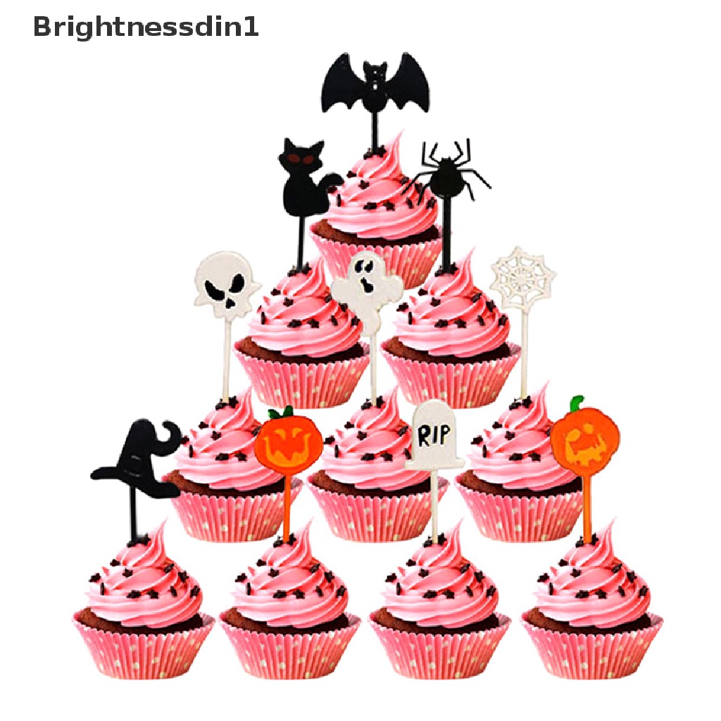 10pcs / pack Tusuk Gigi Buah Kue Dessert Desain Halloween Untuk Anak