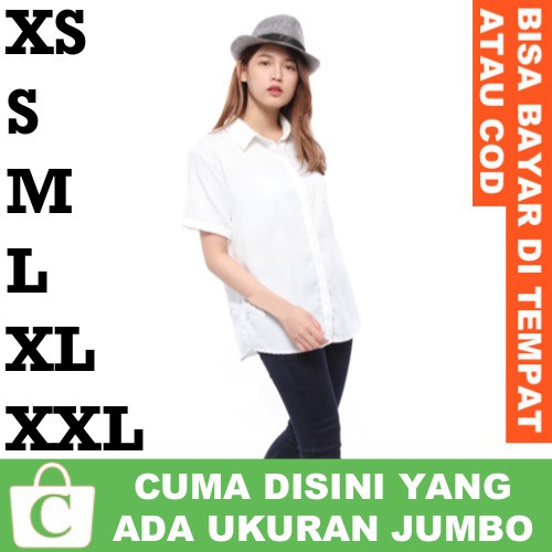 CORATCORETUDIO Kemeja Wanita Hem Cewek Jumbo Big Size Pendek Polos Kantong Saku Formal Casual PUTIH