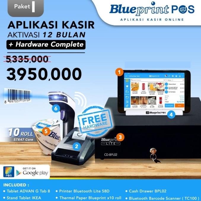 Paket Mesin Kasir Android 8inch + Apps BLUEPRINTPOS 1 Thn