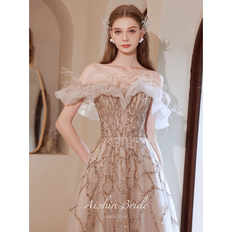 GaunMalam One Shoulder Evening Dress 2023 new bride engagement banquet toast high-end light luxury s