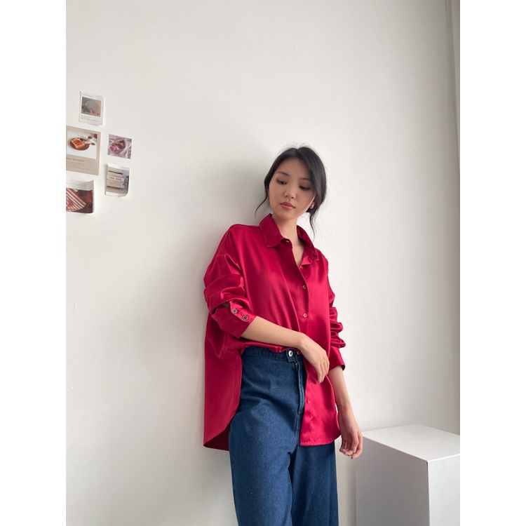 Kemeja Satin Premium Lengan panjang~Blouse Satin Wanita