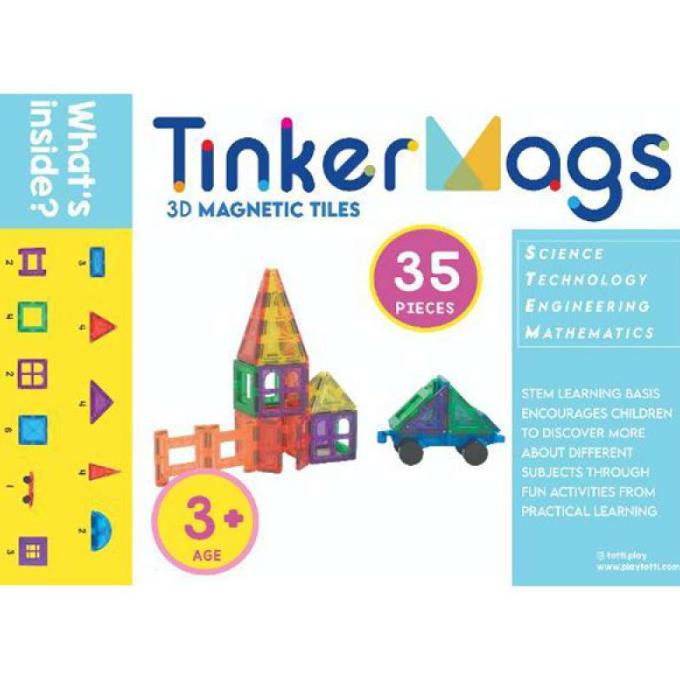 Lego Magnet Tiles Tinkermags/Magnetic Tiles/Puzzle dan Lego Bermagnet - 35pcs