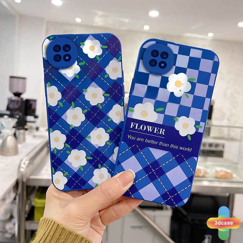 Casing Soft Tpu Case Xiaomi Redmi Note 9 8 10 10S 9 10 PRO MAX 11 9S Xiaomi Redmi POCO C3 C31 X3 NFC X3 PRO Redmi 9 9C NFC 9A 9i 9T 9AT 9 PRO Power 10X POCO M2 PRO 10 Prime Klein Blue Plaid White Flower Anti-fall Case