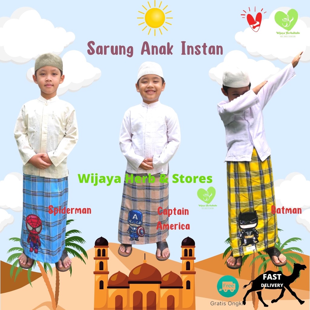 [Super Hero] Sarung Anak Instan Karakter Unik - Spiderman &amp; Captain America - Sarung Rok Anak Bahan Katun - Usia 1 s/d 6 Tahun - Sarung Balita Instan - Sarung Anak SD - Kain Sarung Anak Laki - Laki