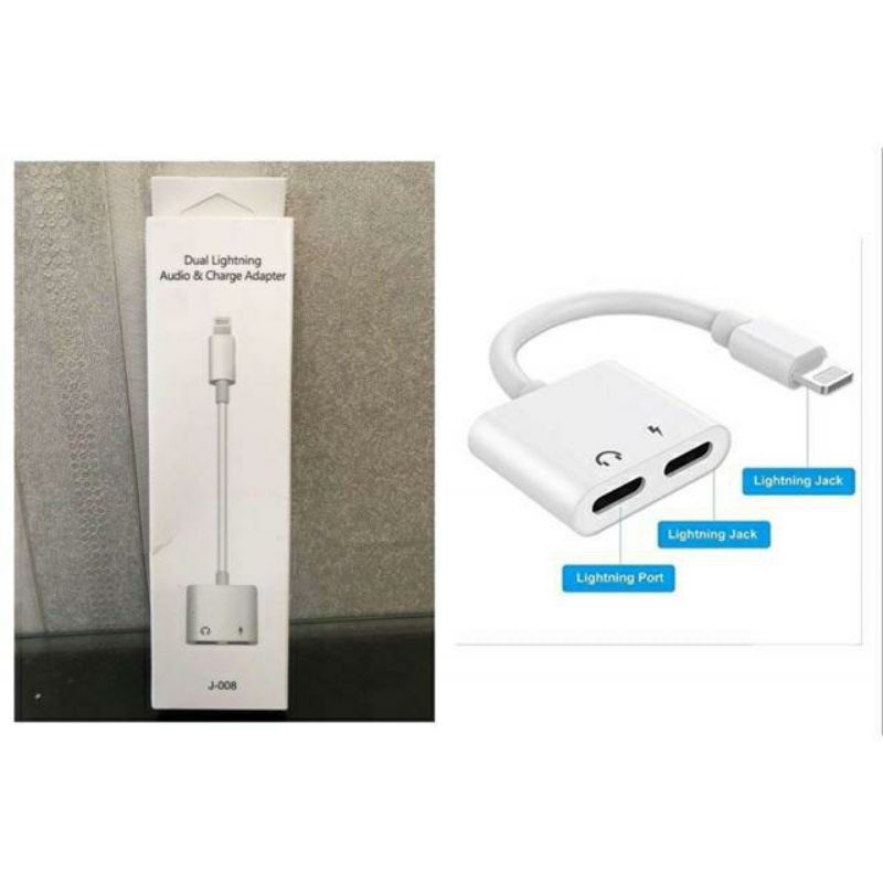 SPLITTER HANDSFREE DUAL Lightnin 3.5MM 2IN1 CONVERTER  SAMBUNGAN AUDIO PLUS CHARGER KUALITAS BAGUS MURAH