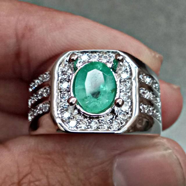 Cincin pria mata zamrud asli natural emerald beryl