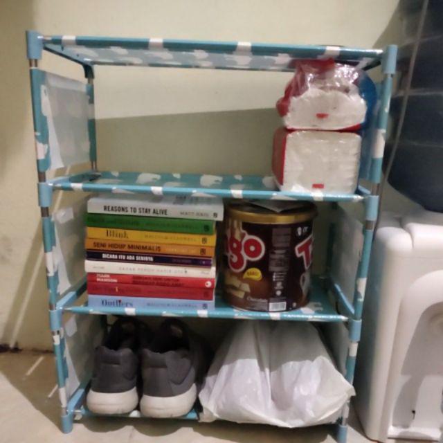 E312 Rak Serbaguna Rak Susun 4 Rak Sepatu Rak Buku Rak Portable Rak Mini Rak Kecil Dekorasi Rumah