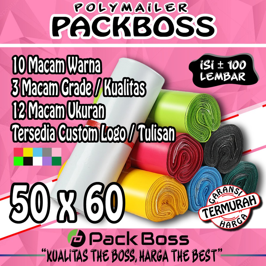 

POLYMAILER PACKBOSS 50x60 ISI ±100 LEMBAR *KUALITAS TEBAL 60mc, HARGA TERMURAH*