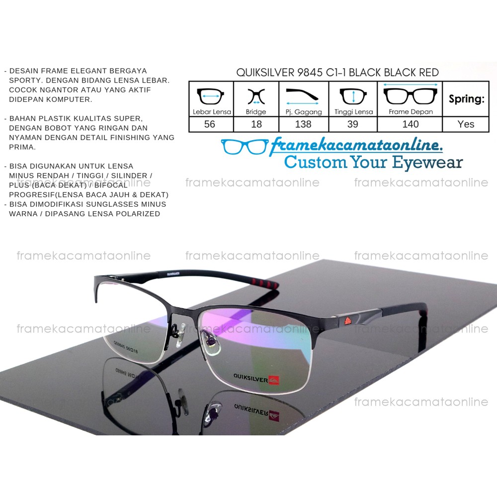 Quiksilver 9845 Frame Kacamata Baca Pria Lensa Lebar