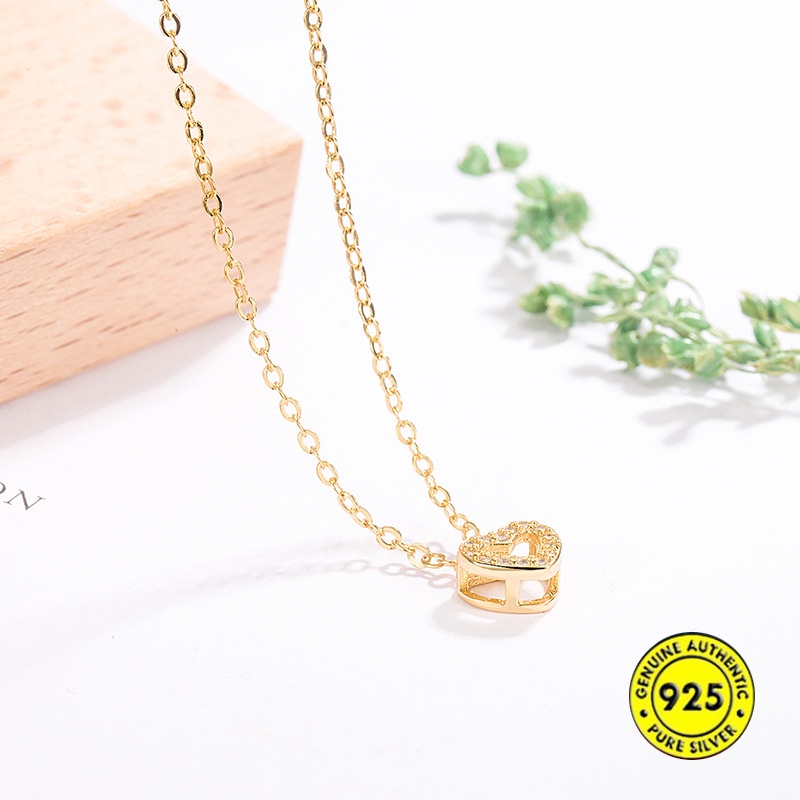 Kalung Rantai Lapis Emas 18K Dengan Liontin Hati Hollow Aksen Berlian Untuk Wanita