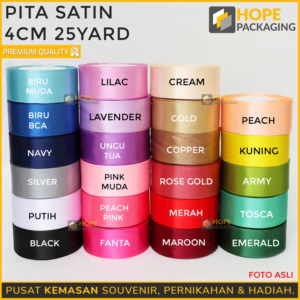 Pita Satin 4 cm 25 Yard / 22 Meter 1Roll Warna Pastel Pita 4CM Bucket Bunga Warna Warni Colorful Ribbon Hiasan Bungkus Kado