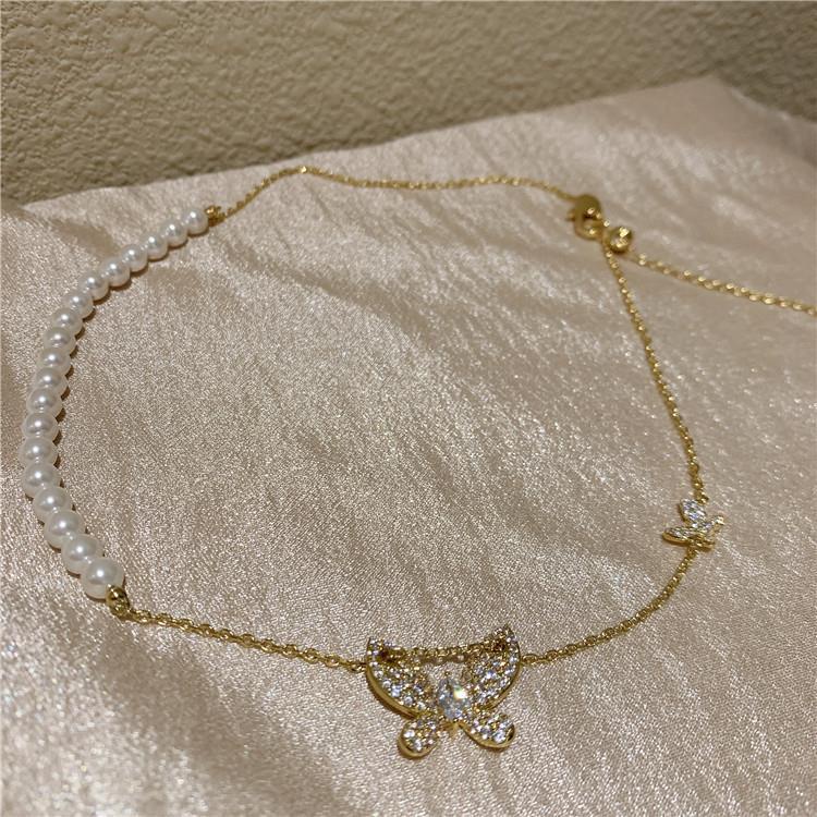 Cahaya mewah butterfly mutiara kalung untuk wanita Korea baru elegan kalung kalung niche normcore ta