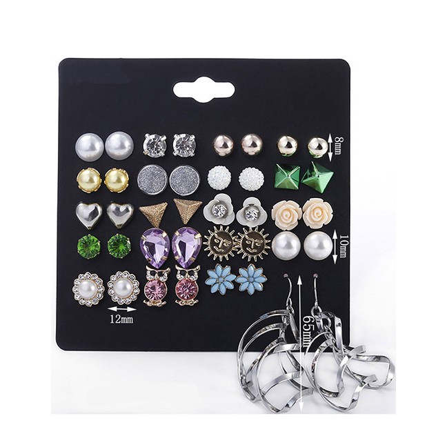 LRC Perhiasan Anting Set Fashion Multi-color Geometric Shape Decorated