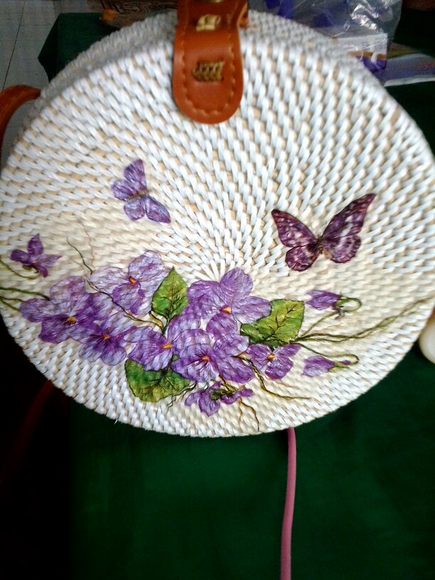 Tas Rotan Bulat Decoupage Diameter 20cm, 18cm, 15cm