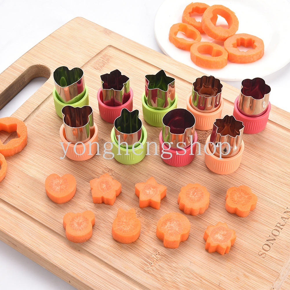 12pcs / set Cetakan Pemotong Sayuran / Buah / Kue / Biskuit Bentuk Bunga / Bintang / Hati Bahan Stainless Steel