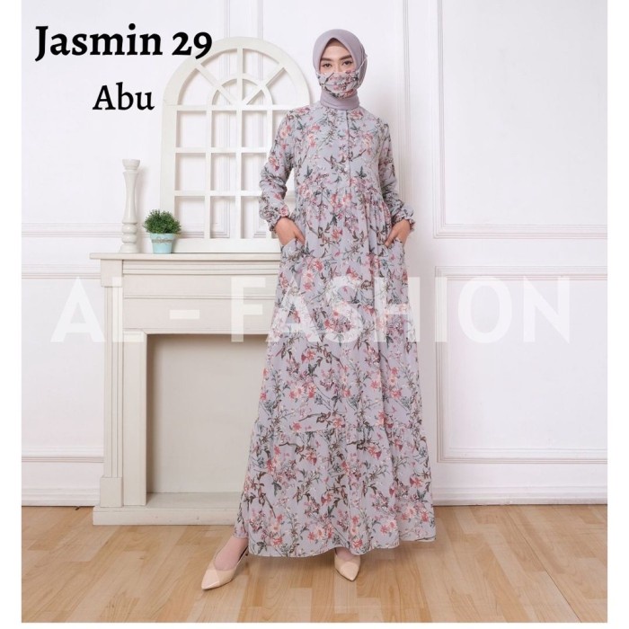 Gamis wanita BUSANA PESTA CEWEK BAJU GAMIS WANITA SYARI MUSLIM LONG DRES MURAH ORI - Abu-abu putih G