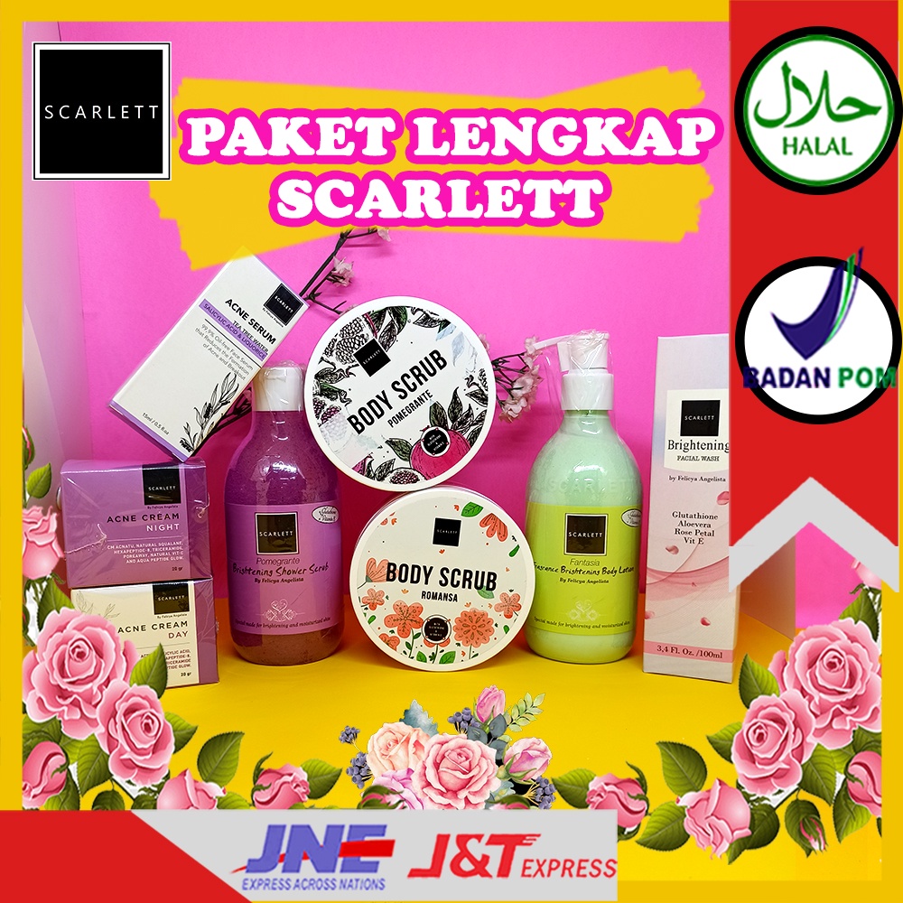 Paket Lengkap Perawatan Kecantikan Scarlett Whitening Acne Cream Day Nigh Termurah