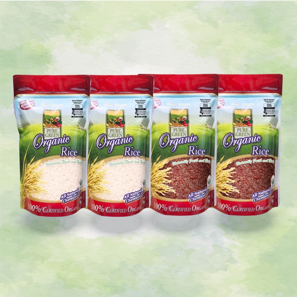 

Puregreen Organic Rice Long Grain 1 Kg & Puregreen Organic Beras Merah 1 Kg | Bundling 4