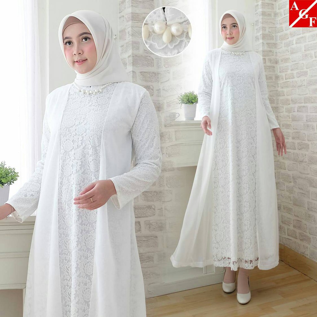 SALE Baju  Gamis Wanita Brukat Gamis Putih  Lebaran  