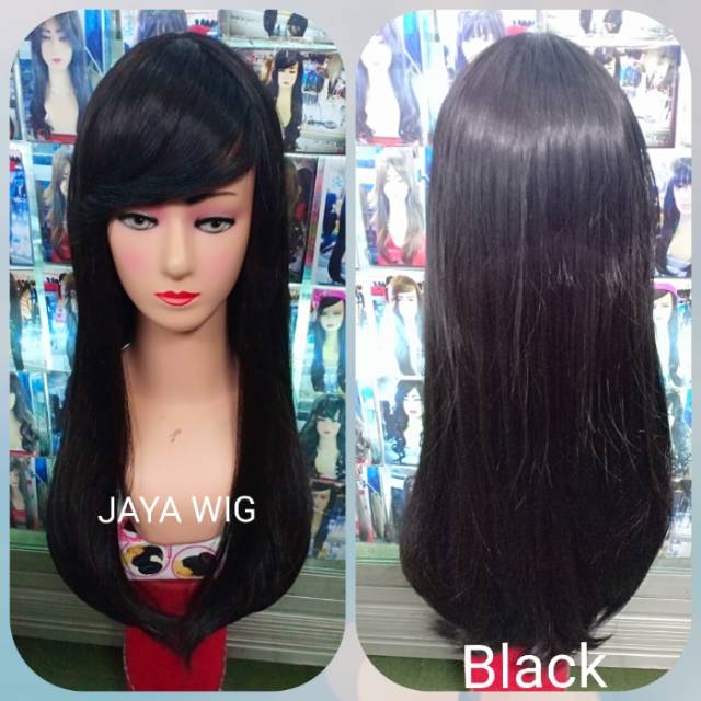 Wig Lurus Panjang Poni Samping Rambut Palsu Wanita Panjang 55CM