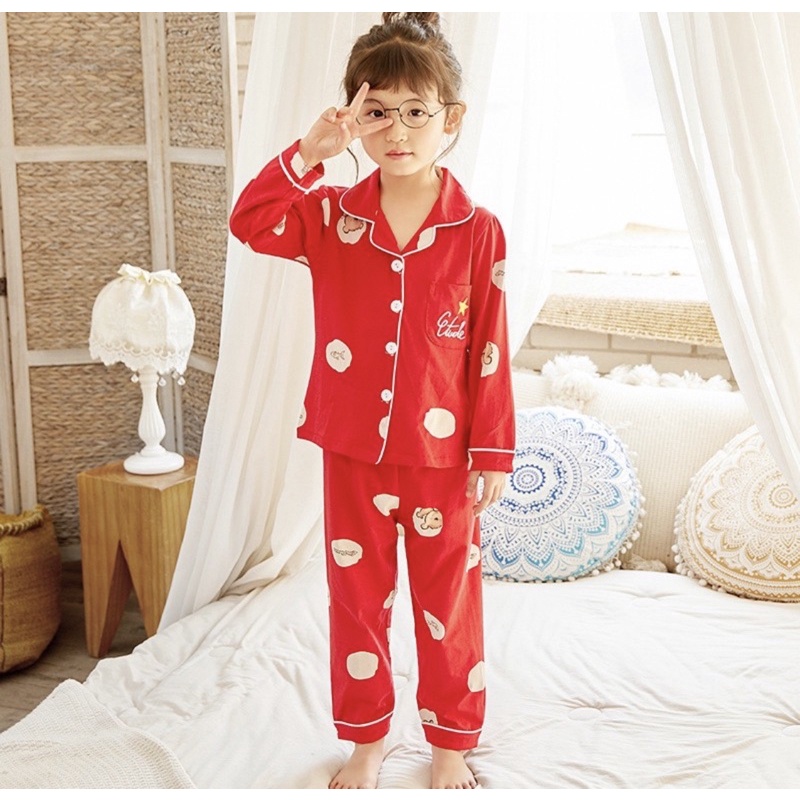 BAJU TIDUR ANAK UNISEX SPANDEX IMPORT MOTIF KANCING SETELAN SIZE 6-16 SETELAN CELANA PANJANG BEST