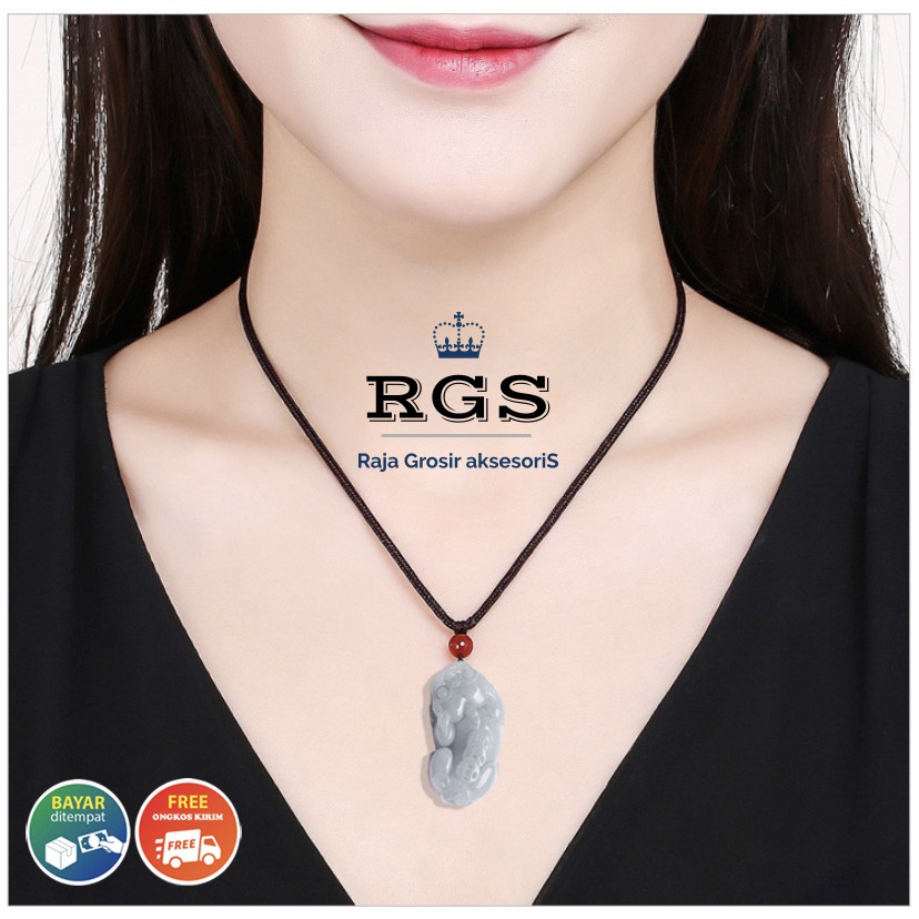 Kalung Pria Wanita Batu Giok Birma Motif Pixiu Asli Natural