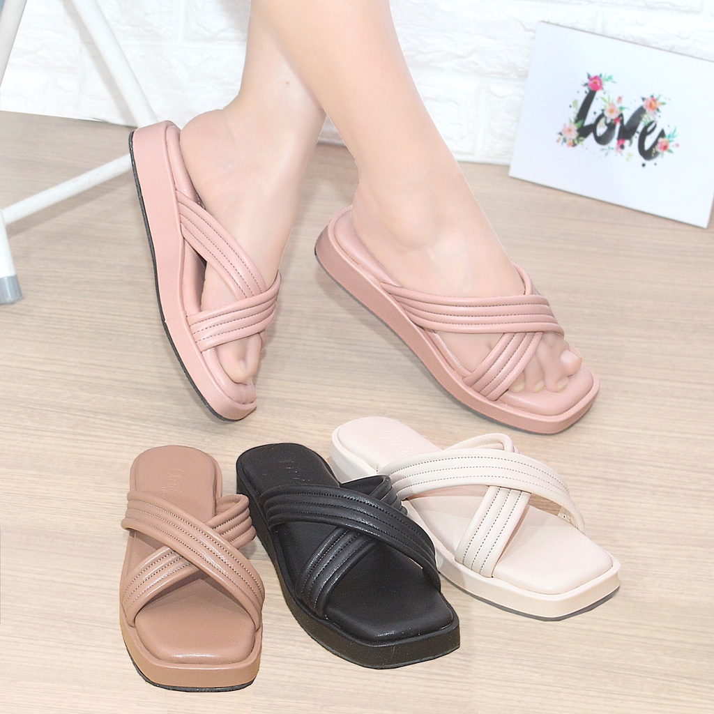 Sandal Wanita korea terbaru full busa Platform  silang - Joyce 01