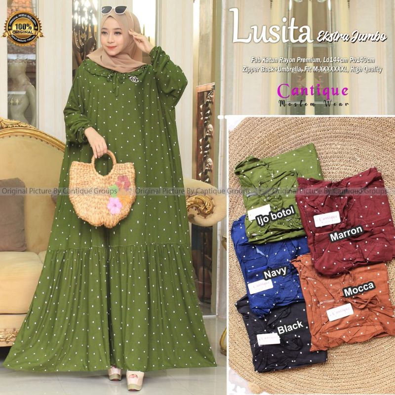 Lusita Ekstra Jumbo Matt Katun Rayon Premium Dress Jumbo Gamis Jumbo Gamis Cantique Good Quality Gam