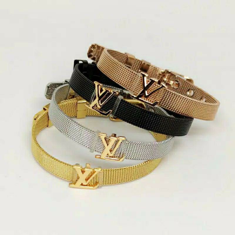 Fourfashion Gelang Titanium Premium Liontin Lapis Emas Gelang Rantai Pasir