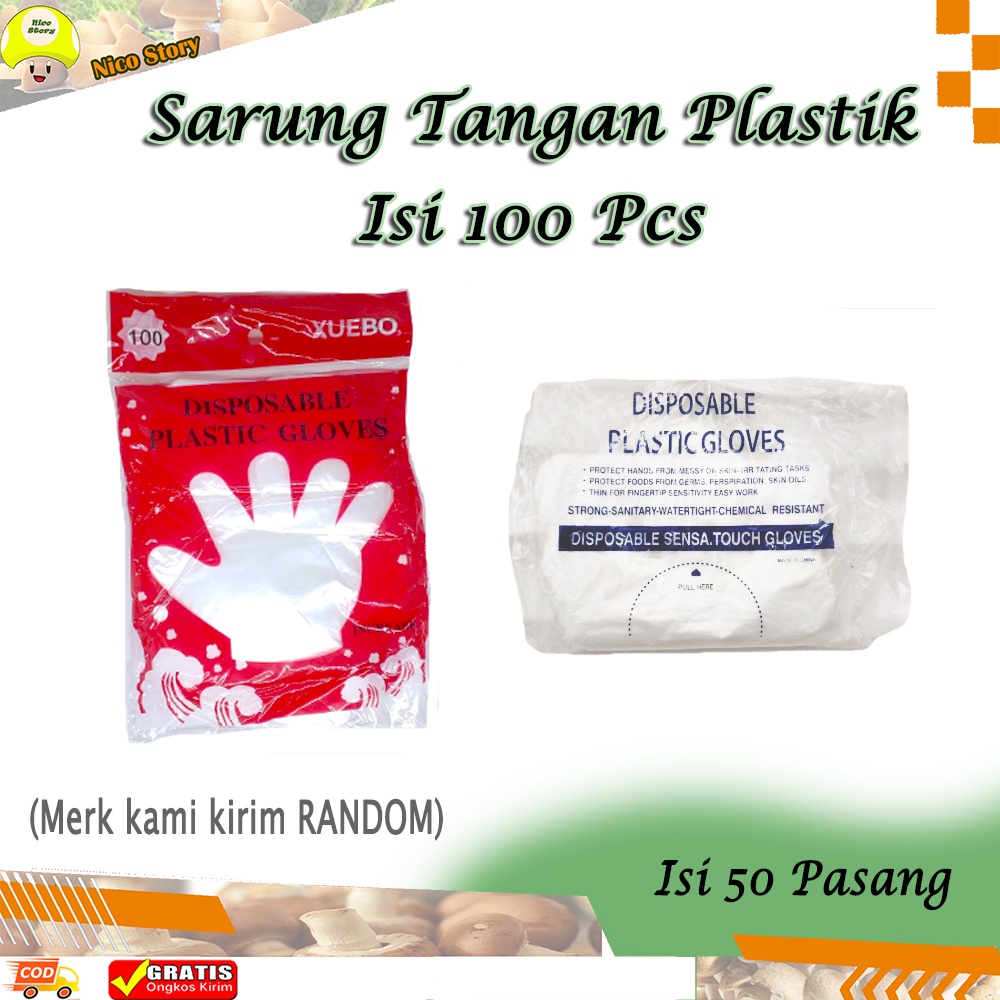 (NCS) Sarung Tangan Plastik Sekali Pakai 1 Pack Isi 100 Pc Food Grade Pelindung Tangan Anti Bakteri Disposable Plastic Gloves Bening Polos Transparan