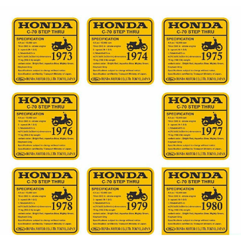 Sticker Spesifikasi Honda C70