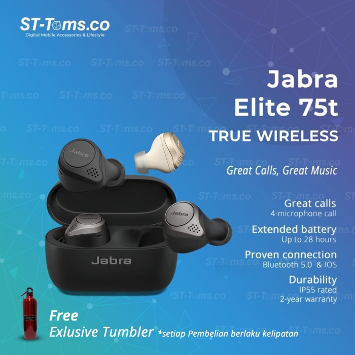 JABRA ELITE 75T / ELITE 75 T TRUE WIRELESS EARPHONES BLUETOOTH