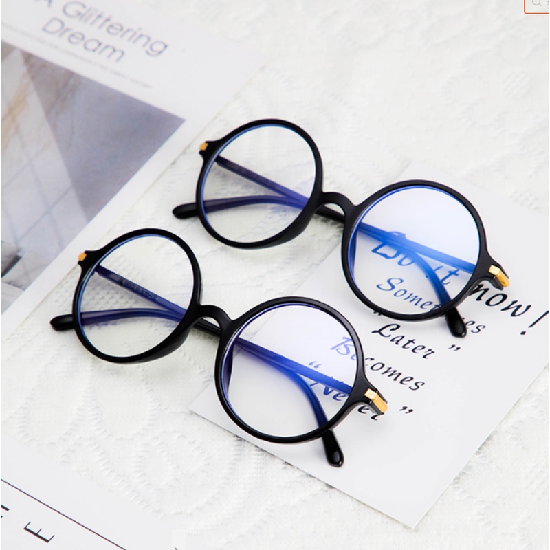 (YUZHU) Korea Fashion Bingkai Kecil Oval Anti Cahaya Biru Kacamata Vintage Fashion Transparan Frame Eyeglasses Unisex