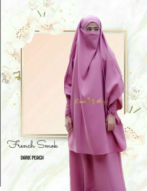 HANAN GALLERY- Khimar French Hijab Instan Set Rok Manset Smok Kerut ( free cadar )