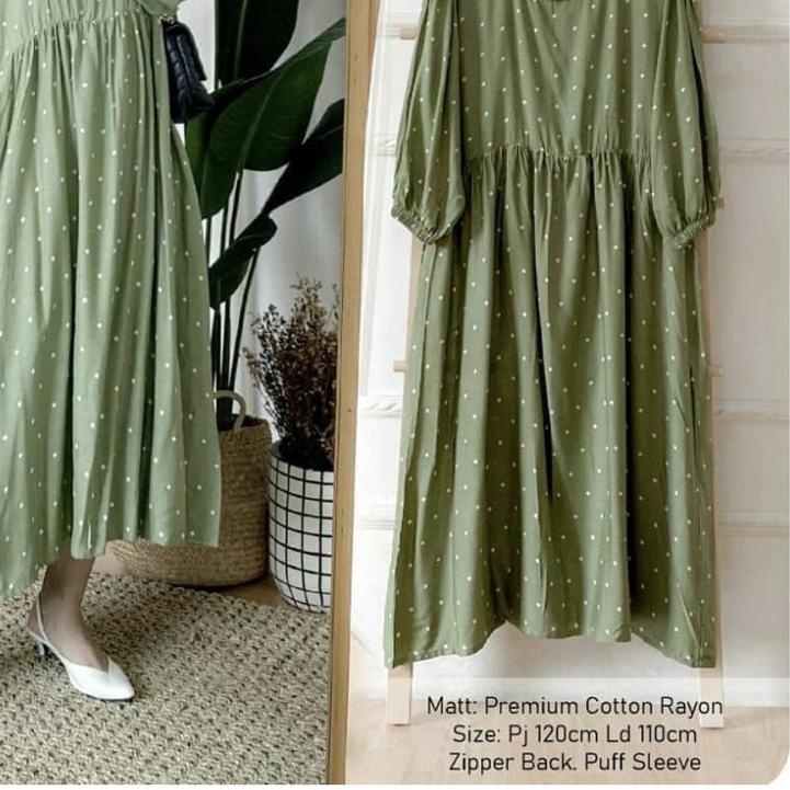 ♙ IL - SANSO POLKADOT MIDI DRESS MUSLIM | TUNIK POLOS BINTIK WANITA MUSLIM ←