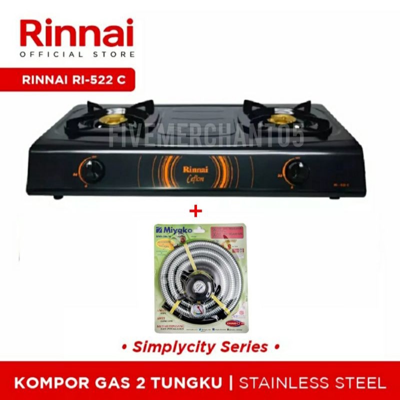 Kompor Gas Rinnai RI 522C Kompor Ceflon Rinnai 2 Tungku Kompor Rinai 522C Kompor Teflon RI 522 C