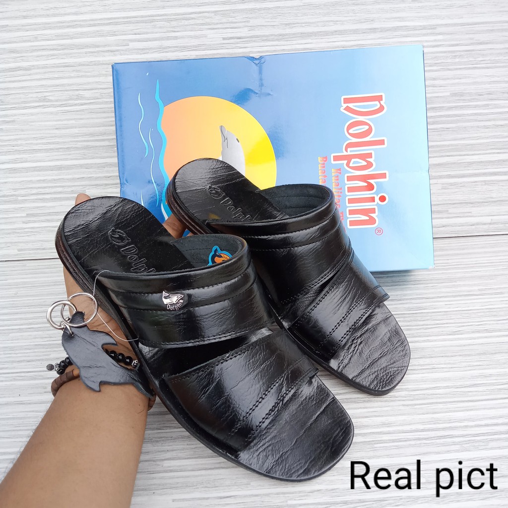 Dolphin D.05 sandal slide pria kulit asli original  sandal pria casual kulit asli dolphin original