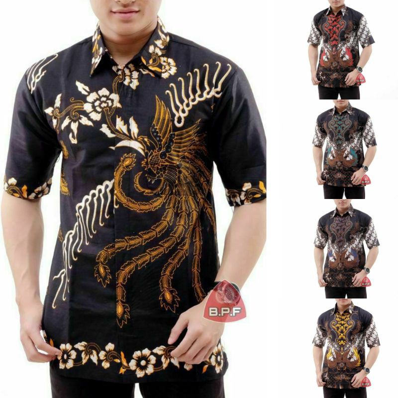 BSWART Batik HRB026 Kenongo Hem Pendek Padi Pekalongan M L XL Batik Pria MURAH Modern Grosir