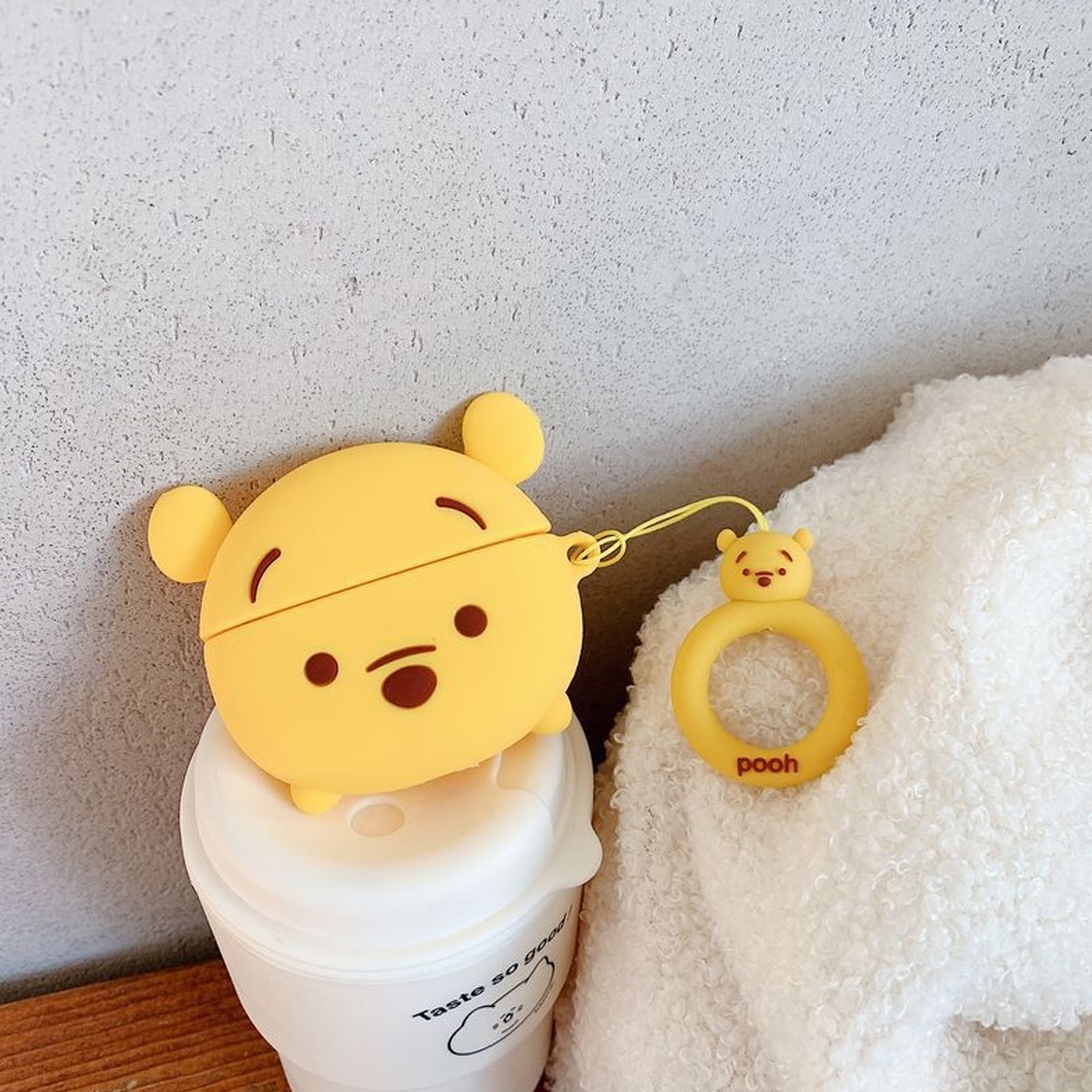 Casing Silikon Motif Kartun 3D + lanyard Untuk Simpan earphone Wireless bluetooth Apple Airpods 1 / 2