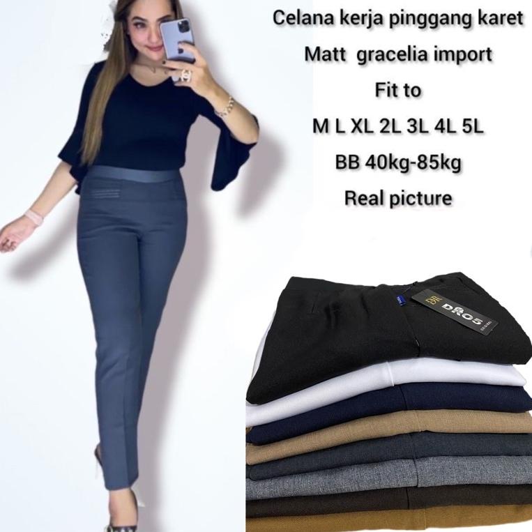 Celana Kerja Pinggang Karet SUPER PREMIUM {HMD.02Jl22c}