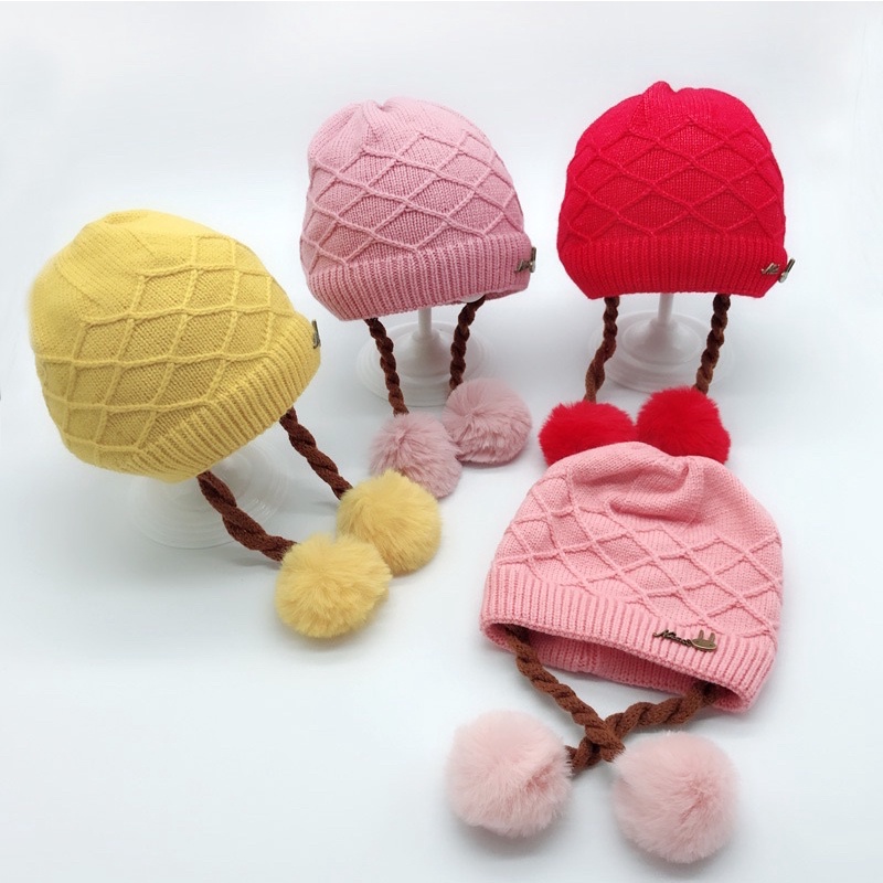 Topi Kupluk Rajut Wol Kepang Anak Bayi Balita Perempuan / Baby Knit Hat