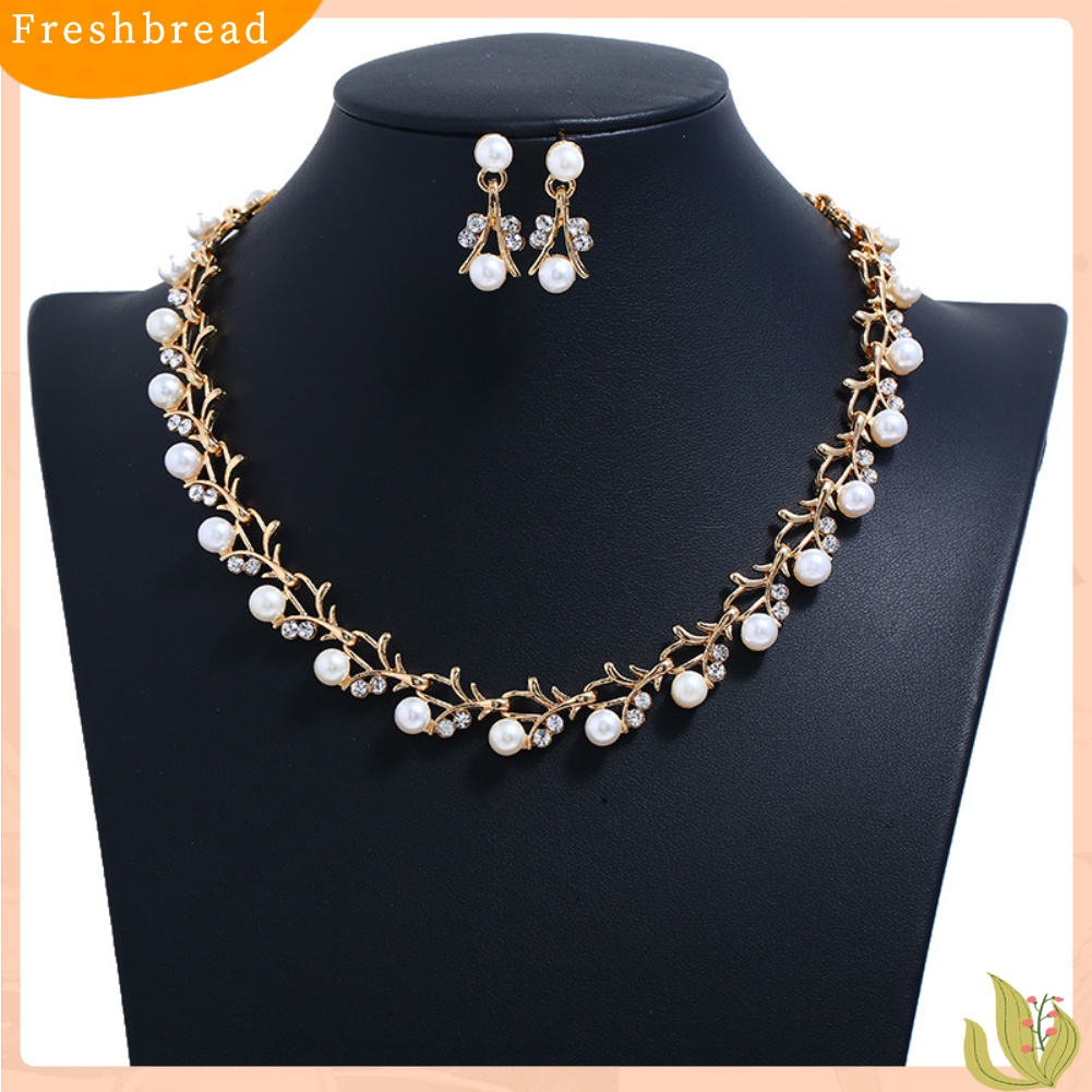 Terlaris Elegant Faux Pearl Rhinestone Necklace Earrings Bracelet Bridal Jewelry Gift